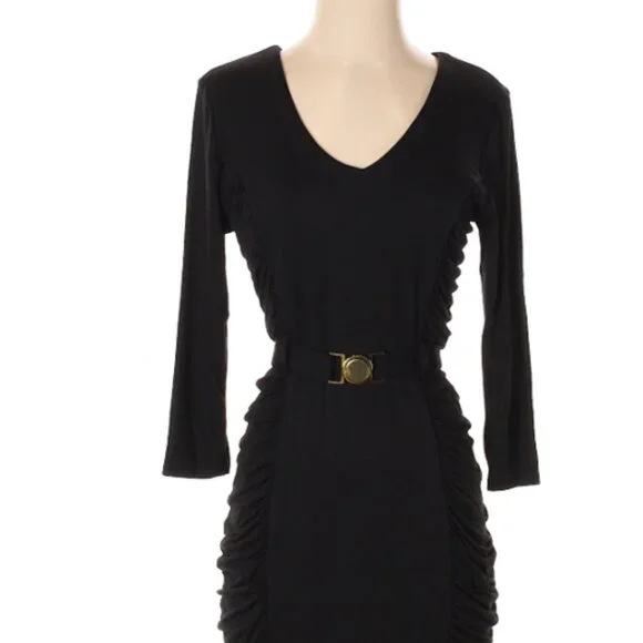 white christmas dresses 1990s Carmen Marc Valvo Black Beaded Evening Dress with Drop Neckline Size  Small main image 0